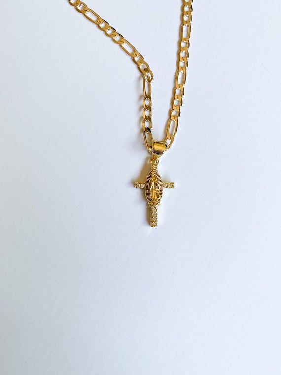 Beautiful Small 2cm pendant  a bit less than 1” small19” chain14k gold plated Gold Plated Pendant Cross Necklace, Gold Plated Cross Pendant Necklace, Gold Cross Charm Necklaces, Gold-plated Cross Necklace With Adjustable Chain, Gold Plated Cross Necklace With Adjustable Chain, Crucifix Cross Necklace With Figaro Chain As Gift, Figaro Chain Cross Necklace As Gift, Gold Cross Necklace With Figaro Chain, Figaro Chain Cross Pendant Necklace For Gift