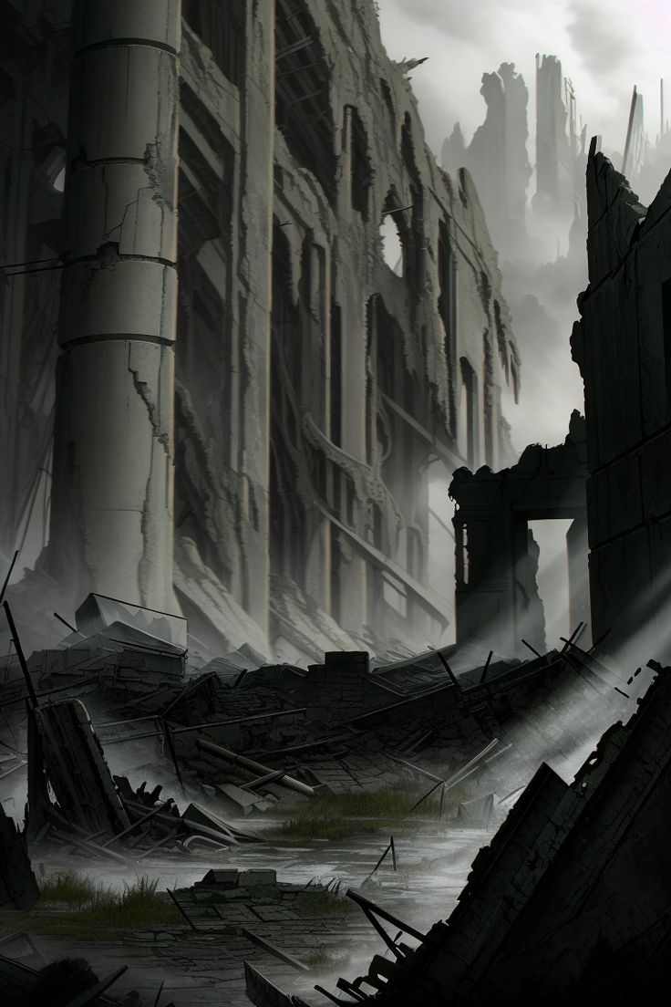 the ruins of an old building are shown in this illustration