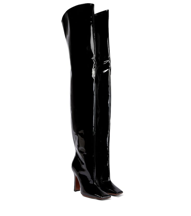 Subversive and striking, these Boomerang over-the-knee boots could only be from Vetements. They're made from patent leather with sharp, slanted toecaps and staggering plinth heels. | Vetements Boomerang leather over-the-knee boots Vetements Shoes, Leather Over The Knee Boots, Boomerangs, High Leather Boots, Boots For Women, Black Leather Boots, High Heel Boots, Black Ankle Boots, Brown Boots