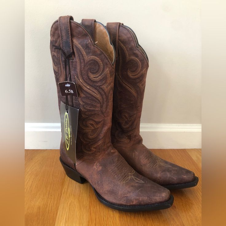 Brand New J.B. Dillion Goat Leather Cowboy Boots Women’s Size 6.5 I Bought Them In Nashville Tn And Never Used Them Paid $200 Classic Boots With Heel Tab And Closed Toe, Classic Closed Toe Boots With Heel Tab, Classic Closed Toe Boots With Heel Pull Tab, Rodeo Boots With Leather Footbed And Round Toe, Round Toe Leather Footbed Boots For Rodeo, Western Boots With Heel Tab And Round Toe, Classic Boots With Heel Tab And Round Toe, Classic Round Toe Boots With Heel Tab, Fitted Snip Toe Boots With Leather Footbed