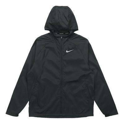 Nike ESSENTIAL Running Quick Dry Sports Hooded Jacket Black BV4871-010 (Men's/Gift Recommend) Functional Sports Hooded Jacket, Urban Style Track Jacket For Sports, Functional Nylon Hooded Sports Jacket, Urban Hooded Activewear For Sports, Technical Hooded Activewear For Streetwear, Athleisure Windproof Windbreaker For Gym, Athleisure Windproof Gym Windbreaker, Black Nylon Hooded Activewear, Sportswear Track Jacket With Drawstring Hood