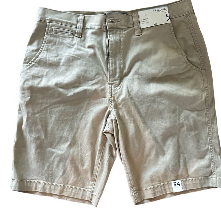 Brand New With Tags. Never Been Worn. No Flaws. Arizona Flat-Front Shorts Our Arizona Cotton Twill Shorts Provide Easy-Going Softness And Tried-And-True Durability To Get You Through The Season In Comfort. Classic Fit Sits Below Waist Zip Fly With Button Closure Front Slant Pockets Front Watch Pocket Back Button-Through Welt Pockets 10¼" Inseam Cotton Washable Imported Casual Khaki Bermuda Bottoms, Casual Bermuda Shorts In Khaki, Khaki Cotton Bermuda Shorts, Casual Khaki Bermuda Shorts, Casual Bermuda Khaki Shorts, Khaki Cotton Shorts With Short Inseam, Khaki Cotton Shorts, Casual High Waist Cotton Bermuda Shorts, Casual Beige Pants With Short Inseam