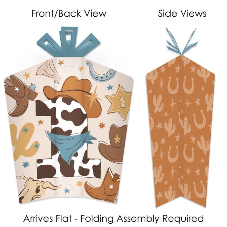 an origami cow with bandana and cowboy boots is shown next to the box