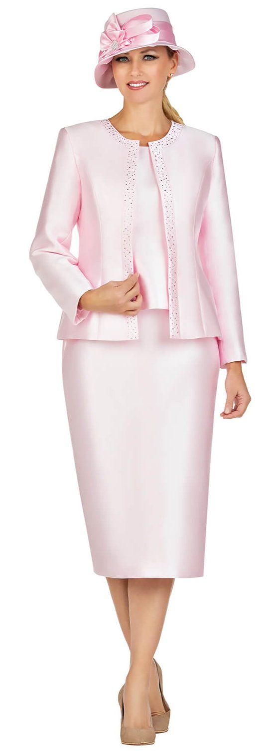 Giovanna Designer Suit Style: G1153 Color: Pink Three piece basic skirt suit with collarless jacket, rhinestone trim, and camisole Hat sold separately Act fast, limited quantities! Elegant Formal Two-piece Dress, Elegant Two-piece Formal Dress, Elegant Fitted Party Sets, Formal Fitted Two-piece Set, Elegant Two-piece Set For Evening, Elegant Two-piece Formal Sets, Elegant Evening Sets With Peplum Shape, Elegant Two-piece Spring Suits, Fitted Spring Party Suits