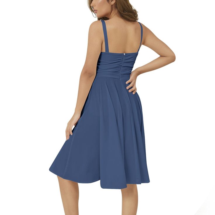 Chiffon, Fabric has slight stretchSleeeveless, Square neck, Ruffle, Back hidden zipper, Elegant flared hem, Midi dressThis sleeveless midi dress is suitable for party, vacation, outdoor, traveling, festival, date, homecoming, summer beach, picnic, shopping wear and so onModel is 5'9.3"/176cm(B:33.86"/86cm, W:24.02"/62cm, H:35.43"/90cm) and wearing a size Small; Designed to have a regular fitMachine Washable; Do Not Bleach Solid Chiffon Sleeveless Mini Dress, Solid Sleeveless Chiffon Mini Dress, Sleeveless Chiffon Sundress For Party, Elegant Sleeveless Chiffon Sundress, Knee-length Ruched Chiffon Midi Dress, Ruched Chiffon Midi Dress Knee-length, Knee-length Chiffon Midi Dress With Ruched Detail, Chiffon A-line Sundress Midi Dress, Chic Chiffon Midi Sundress