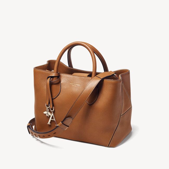 Midi London Tote in Tan Pebble | Aspinal of London Brown Epsom Leather Shoulder Bag, Timeless Calf Leather Shoulder Satchel, Designer Everyday Satchel, Brown Epsom Leather Double Handle Shoulder Bag, Timeless Brown Epsom Leather Bag, Brown Saffiano Leather Shoulder Bag With Double Handle, Brown Saffiano Leather Satchel With Double Handles, Timeless Soft Leather Satchel With Top Handle, Brown Saffiano Leather Bag For Work