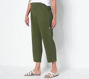 Call off your search for the perfect summer pant. Susan Graver's on it with the ideal feel-the-breeze crop that's equal parts polished and carefree -- easily pairing (like besties) with the rest of your warm-weather wardrobe.  Scorching hot temps call for lightweight options, and while we can't (or, tbh, don't) want to live in shorts 24/7, these linen-blend bottoms offer an escape from the heat with soft and airy comfort. What's more, a whisper of modern utility-style deets like front patch pock Susan Graver, Petite Pants, Slim Leg Pants, Summer Pants, Cargo Pocket, Summer Ready, Pull On Pants, Slim Legs, Green Fashion