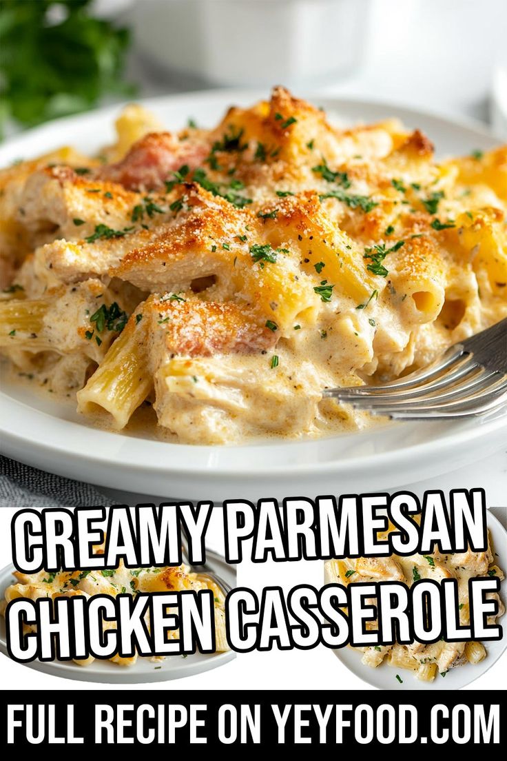 this creamy parmesan chicken casserole is ready to be eaten