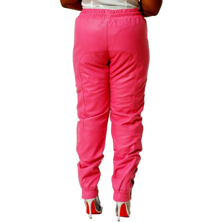 Beautiful HOT pink color in our celebrity relaxed style. Click Here for all more sizes at list prices 100% Genuine First Quality Nappa Sheepskin Leather from CD D C This is genuine leather Completely lined in polyester Relaxed fit. Cut wider in the thigh & and hip area for a comfortable fit 2 side pockets in front with wide golden colored zipper closure 6" golden colored zippers at ankles for easy on and off No Fly Elastic waist with drawstring Elastic at ankles Unisex design suitable for women Sweat Pants, Jogger Sweatpants, Relaxed Style, Pink Leather, Unisex Design, Celebrity Style, Pink Ladies, Designer Clothing, Comfort Fit