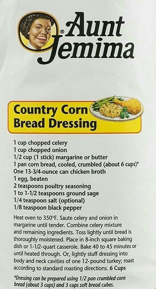 an image of a bag of country corn bread dressing recipe for adults and children