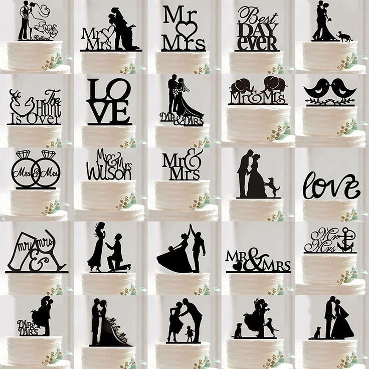 wedding cake toppers with silhouettes of bride and groom on each tiered layer