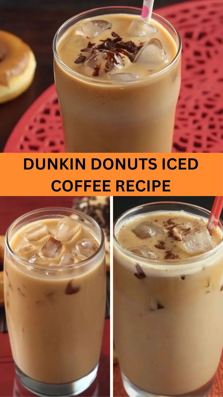 three different shots of dunkin donuts iced coffee