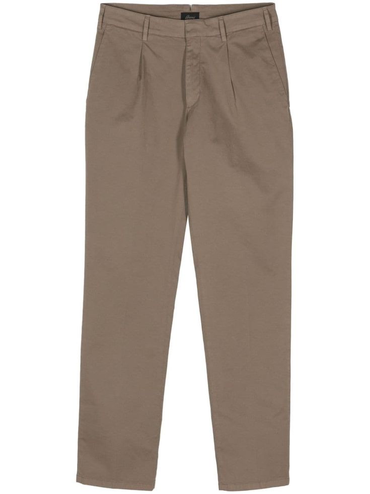 light brown cotton twill weave pleat detailing concealed front button, hook and zip fastening belt loops two diagonal pockets to the sides two rear button-fastening jetted pockets tapered leg Silk Suit, Pleated Trousers, Twill Weave, Wool Trousers, Dress Watch, Tapered Pants, Pleated Pants, Summer Beach Wear, Trouser Suits