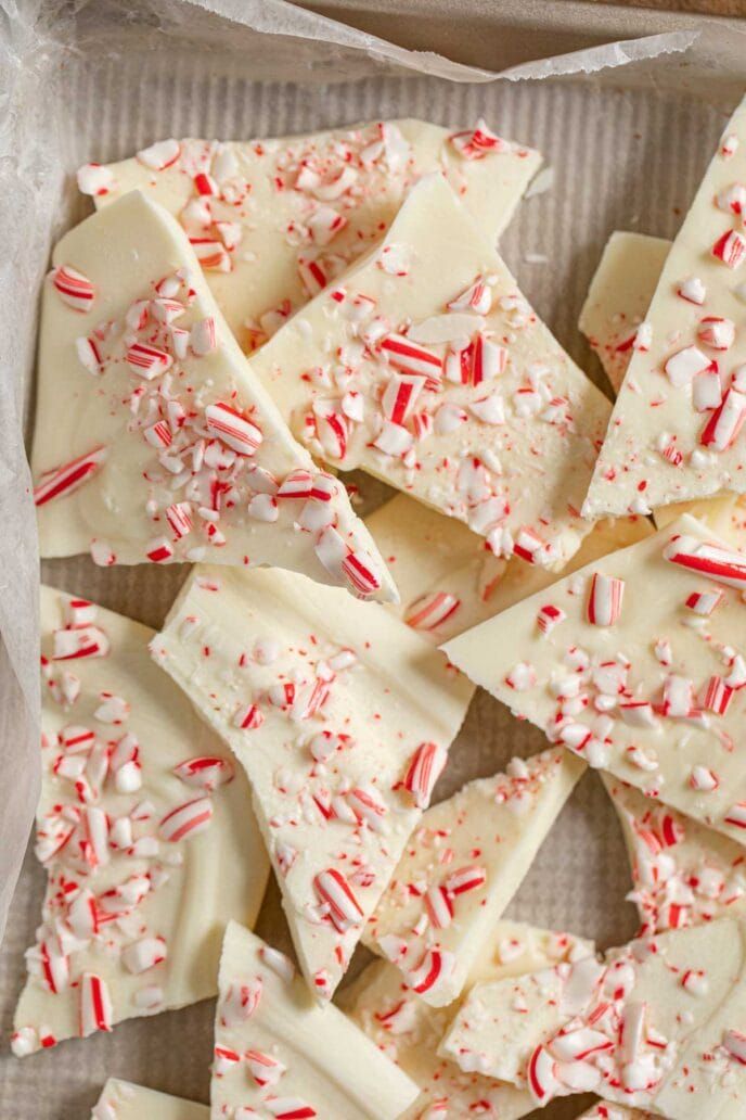 white chocolate with candy canes and sprinkles on top