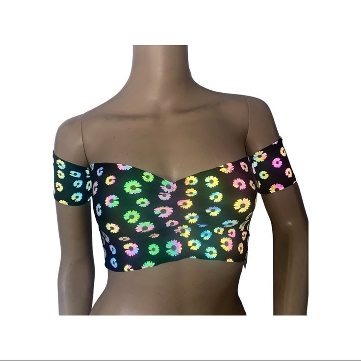 Off The Shoulders Tube Top Is Made Of High-Quality Spandex Fabric. This Top Goes The Colors Of The Rainbow When Light Hits It. Other Patterns Available Upon Request. Spring Rave Top, Fitted Rave Tops For Spring, Fitted Rave Tops For The Beach, Fitted Rave Tops For Beach, Stretch Rave Tops For Spring, Stretch Top For Spring Rave, Spring Multicolor Crop Top For Club, Spring Club Multicolor Crop Top, Multicolor Crop Top For Spring Clubbing