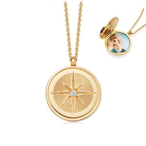 PRICES MAY VARY. 【Compass Pattern Personalized Locket Necklace】This pendant necklace can be opened to reveal space for storing photos. The surface is a compass pattern, the center is decorated with zircons, and emits the light of sterling silver, which allows people to outline a route with the help of stars. It is exquisite and stylish, and the space can accommodate 1 photo. 【Simple And Meaningful】Just click "Customize Now" to customize the locket necklace for you, please adjust the image to ens Compass Locket, Compass Pattern, Storing Photos, Sterling Silver Locket Necklace, Photo Simple, Graduation Jewelry, Picture Necklace, Photo Locket Necklace, Compass Pendant