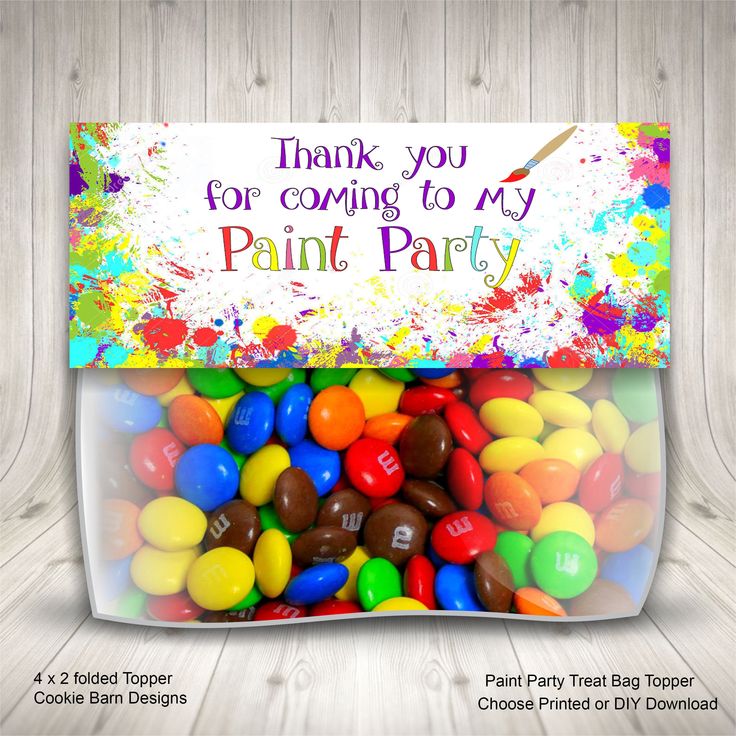 thank you for coming to my paint party sign in a glass jar filled with candy