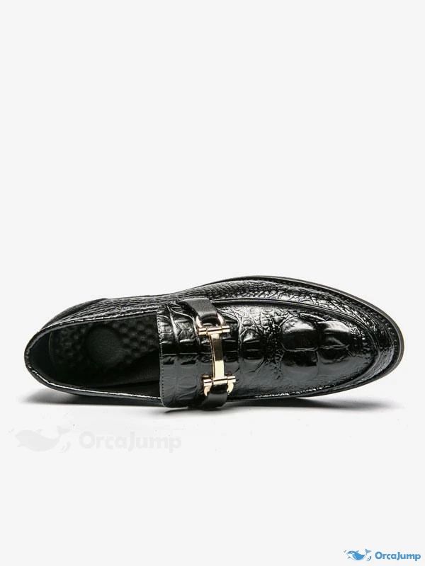 OrcaJump - Refined Loafer Shoes: Exquisite PU Leather with Stylish Metal Embellishments and Eye-Catching Fish Print, Convenient Slip-On Design Gold Slip-on Dress Shoes For Formal Occasions, Elegant Gold Loafers With Round Toe, Formal Brogue Slip-on Flats, Gold Loafers With Round Toe For Business, Business Gold Loafers With Round Toe, Gold Business Loafers With Round Toe, Gold Round Toe Dress Shoes For Formal Occasions, Gold Dress Shoes With Round Toe For Formal Occasions, Gold Formal Dress Shoes With Round Toe