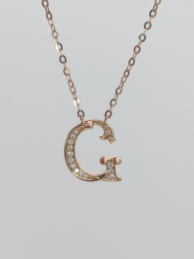 18K Gold Diamond Initial Necklace, 18K Gold Letter Necklace, 18K Gold Alphabet Necklace, Natural Diamonds Initial Necklace, Initial Chain, Letter Name Necklace, Curb Chain Necklace. Pretty initial letter diamond necklace. ❤ Special gift for mom, wife, girlfriend, valentine, daughter, family or friend., on Mother's Day, Valentine's Day, Wedding, Anniversary, Birthday, Christmas, Easter, New Year's and any holiday. ❤ All initial letter from A - Z are available.  https://www.etsy.com/shop/VenusJewe Rose Gold Diamond Initial Pendant Necklace, Rose Gold Initial Pendant Necklace With Diamond Accents, Rose Gold Diamond Initials Necklace, Rose Gold Diamond Necklace With Initial Pendant, Rose Gold Diamond Necklaces With Initials, Rose Gold Diamond Necklace With Initials, Gold Diamond Initials Necklace, Letter Name Necklace, Chain Letter