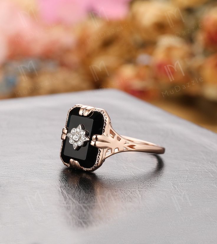 Antique Black Onyx Ring, Vintage Black Onyx Rings, Black Onyx Rings Women, Onyx Wedding Ring, Vintage Onyx Ring, Engagement Ring Black, Gothic Engagement Ring, Emerald Wedding Rings, Black Stone Ring