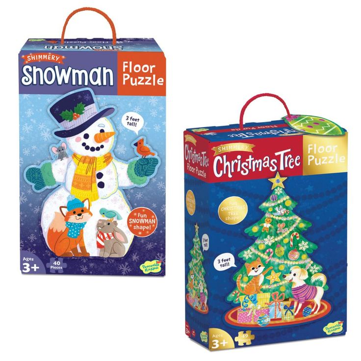 two christmas puzzles are shown in front of each other