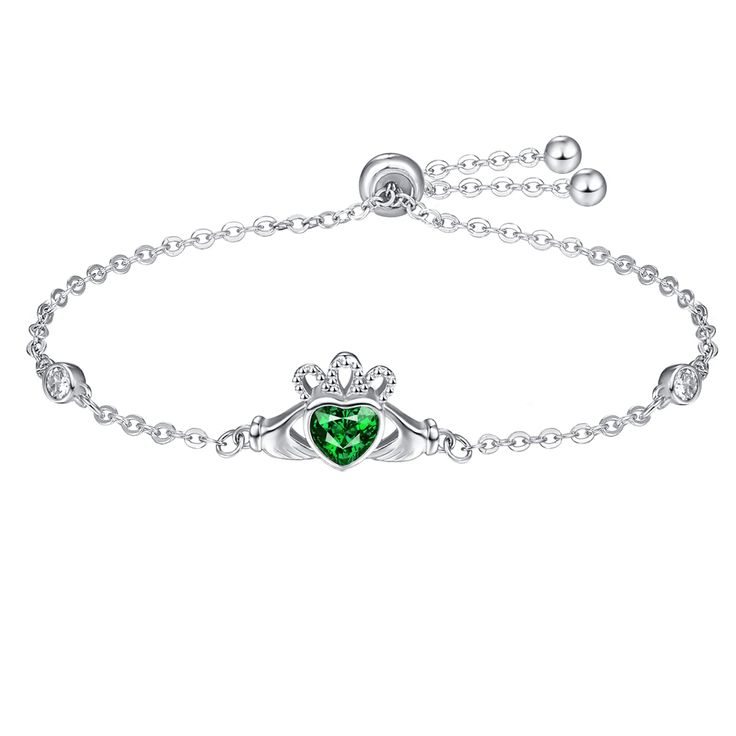 PRICES MAY VARY. ☘️【Design】The Claddagh is a traditional Irish symbol of love, loyalty, and friendship. It features two hands clasping a heart, with a crown on top. Hold you in my palm, care for you and love you. 💍【Size】The claddagh emerald bracelets for women size is 0.41" x 0.82". Sterling silver claddagh bracelet total length is 9" (7"+ 2" adjustable link). 🎁【Ireland Gifts】Claddagh green jewelry comes in a exquisite jewelry gift box，with silver polishing cloth. 💎【Material】The claddagh hear Irish Jewelry Bracelets, Emerald Bracelets, Claddagh Bracelet, Heart Bracelets, Silver Heart Bracelet, Birthday Gift For Mom, Emerald Bracelet, Sterling Silver Anklet, Irish Jewelry