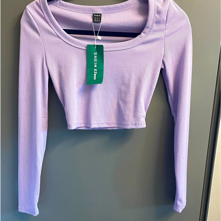 Nwt, Xs, Easy Wear, Lilac, Long Sleeved Crop Top Crop Top Long Sleeves, Sleeved Crop Top, Crop Top Long, Striped Long Sleeve Shirt, Shein Tops, Easy Wear, Long Sleeve Crop Top, Striped Shirt, Nike Shoes