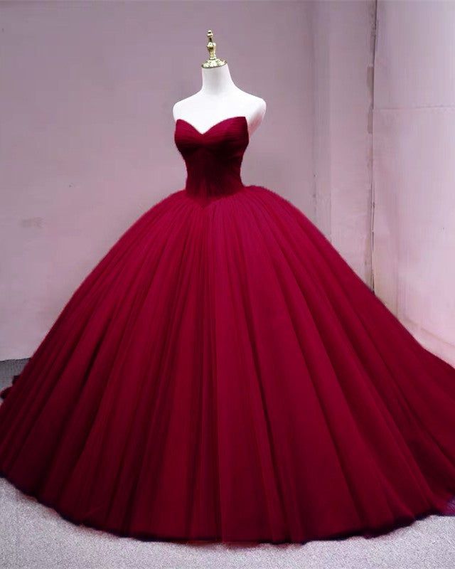 Shop Simpe Pleated V Neck Bodice Corset Tulle Ball Gown Dresses Online.alinanova offers tons of high quality collections at affordable prices. Maroon Prom Dress Burgundy, Maroon Ball Gowns, Wedding Dress Cinderella, Maroon Prom, Burgundy Quinceanera, Wedding Dress Bodice, Burgundy Ball Gown, Burgundy Quinceanera Dresses, Maroon Prom Dress