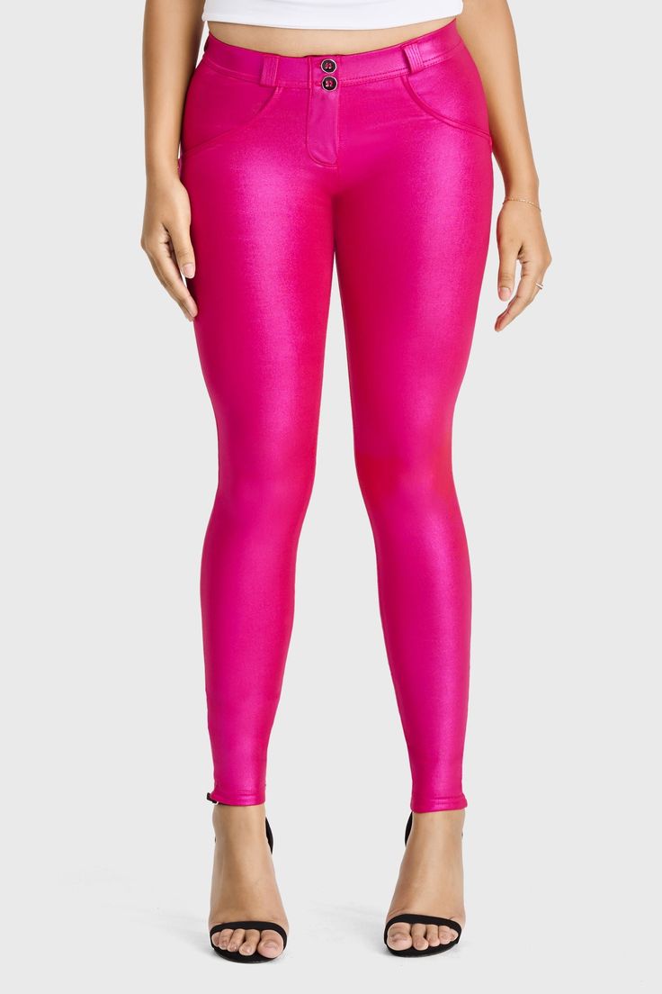 WR.UP® Disco Pants Get ready to turn heads with our disco pants featuring a luxurious satin finish and a mid rise with silicon band to keep them from budging. These form-fitting pants offer a sleek, shimmering look perfect for nights out or feeling fancy on your daily errands. Product Details True to size Mid rise Full Length Satin finish Colour Hot Pink Real buttons and zip Silicon waist band Pocket details Real belt loops Material 78% Polyester 22% Elastane That Freddy Feeling Freddy is your b Fitted Shiny Metallic Bottoms, Fitted Metallic Shiny Bottoms, Sleek Fitted Shiny Pants, Solid Shiny Bottoms For Party, Shiny Solid Color Bottoms For Party, Sleek Stretch Shiny Pants, Shiny Solid Color Party Bottoms, Solid Shiny Party Bottoms, Sleek Fitted Shiny Bottoms