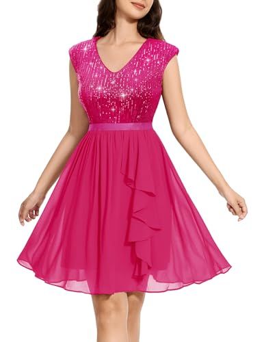 Wedtrend Women's Sequin Dress Cap Sleeve Sparkly Cocktail Dresses Ruffle Short Homecoming Dresses 2024 Pink Dress For Party, 5th Grade Prom Dresses, Neon Dresses For School Dance, Fringe Dress Formal, Teen Homecoming Dresses, Glitter Sequin Dress, Sparkly Sequin Dress, Dress Masquerade, Pink Sparkly Dress