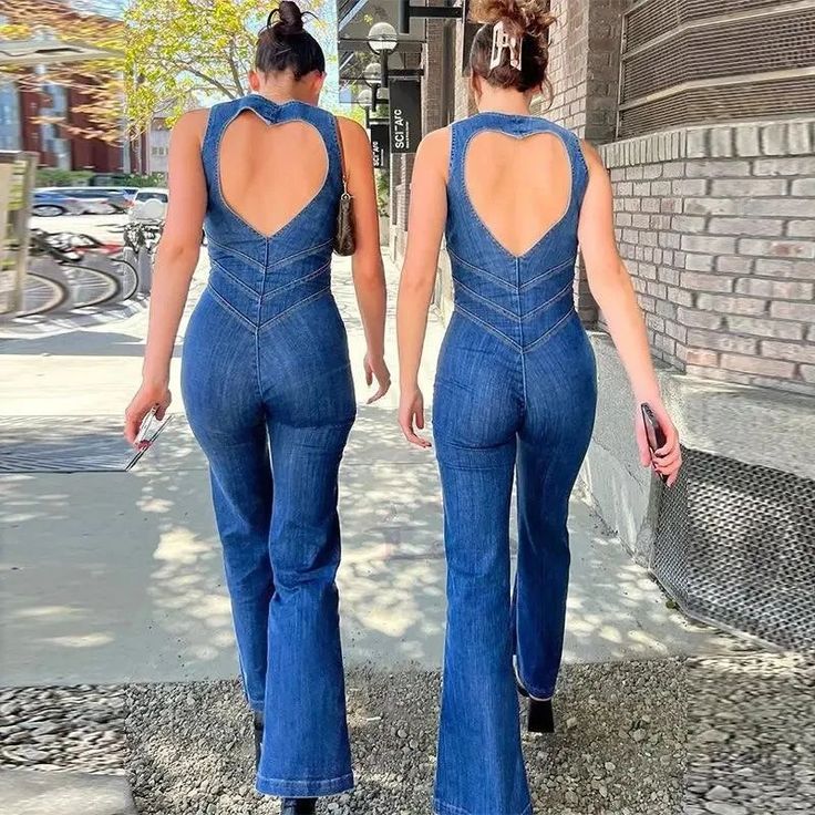 Vintage Retro Backless Heart Cutout Bodycon Denim Jumpsuit available at the link in bio 🔗 Seluar Wanita, Skater Boy Outfits, Jumpsuit Denim, Retro Fashion Outfits, Denim Street Style, Moda Denim, Estilo Fitness, Bodycon Jumpsuit, Jumpsuit Elegant