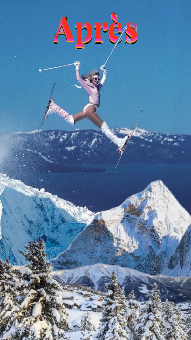 a woman is jumping in the air on skis