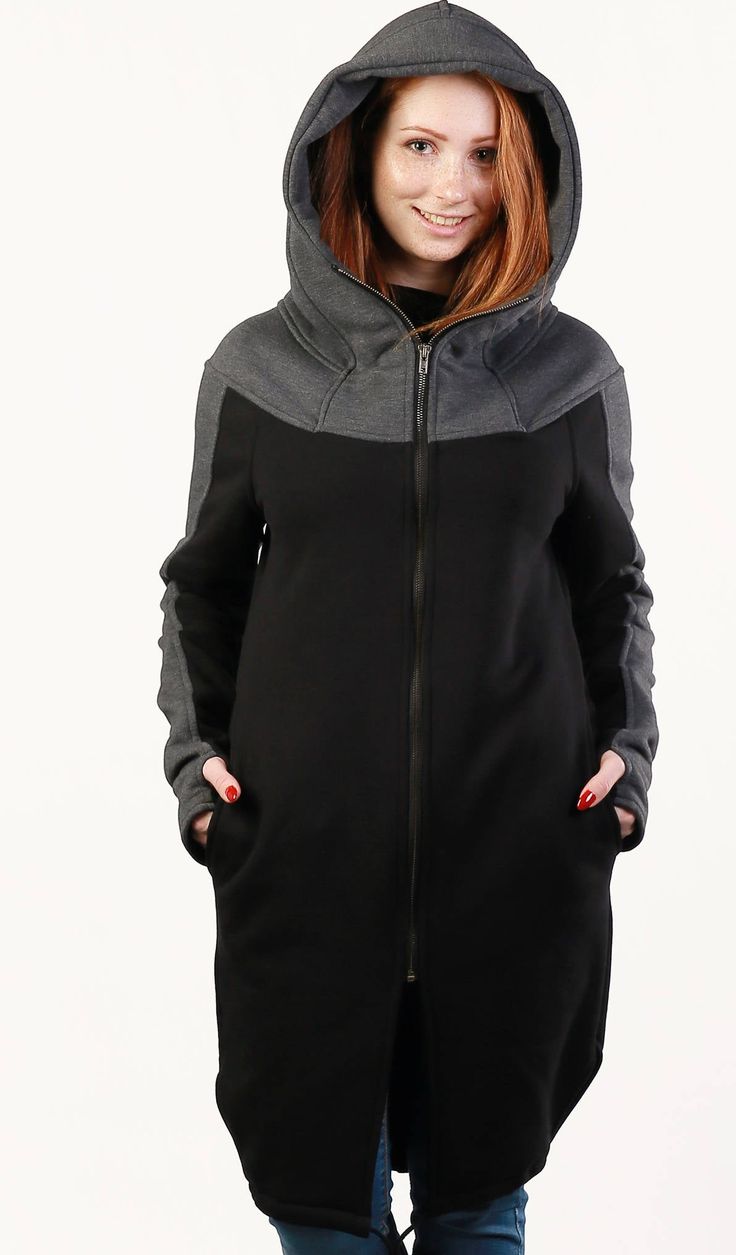 "Express Shipping to the USA, UPS Courier for free Delivery 3-5 Business Days Big Hood Hoodie, Gothic Clothing, Plus Size Hoodie Thanks for your love for the Hoodie/Coat ♥ Let me tell You about this product... Long, zip up knit sweatshirts. Sophisticated sleeves with thumb holes which make it warm and comfortable. Sweatshirt made of: 90% cotton 10% polyester Good quality, soft fabric which stretches slightly to fit your body and is therefore very comfortable to wear. Sweatshirt sewn using tradit Black Long Sleeve Hooded Jacket With Adjustable Hood, Urban Hooded Winter Track Jacket, Urban Winter Hooded Track Jacket, Black Adjustable Hood Hoodie, Black Hoodie With Drawstring Hood, Black Hoodie With Detachable Hood, Black Hoodie Parka For Fall, Black Long Sleeve Hoodie With Detachable Hood, Black Hooded Hoodie With Double-lined Hood