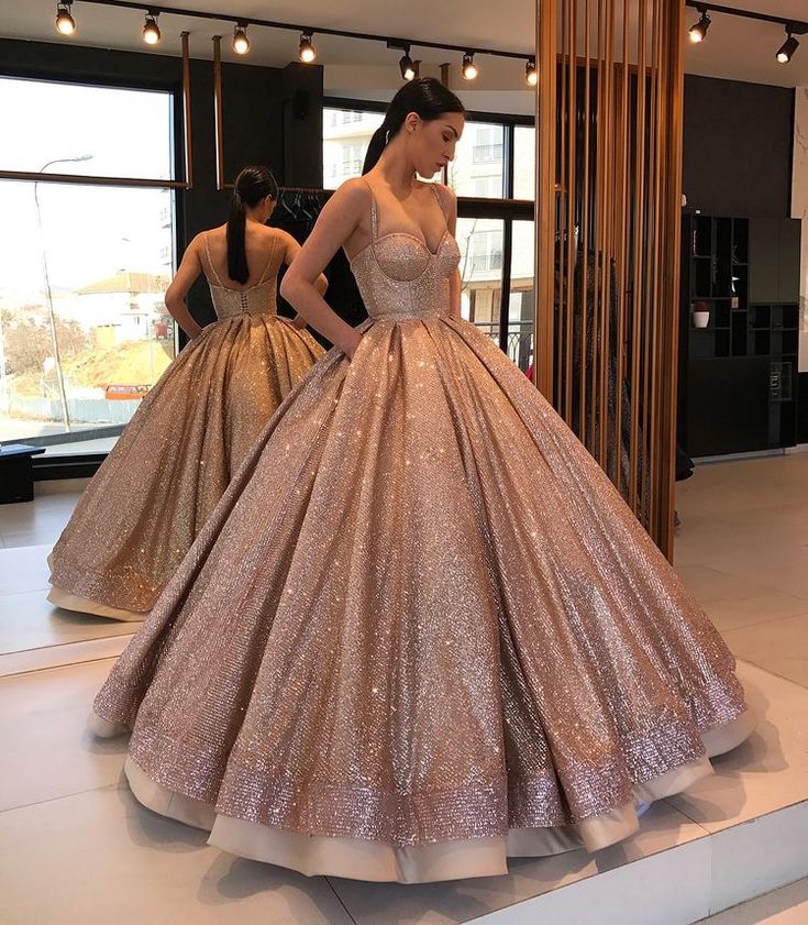 Pinterest • @KrutiChevli Starry Dresses, A Line Party Dress, Prom Dress Ball Gown, Sequin Ball Gown, Ball Gown Prom Dresses, Gown Prom Dresses, Satin Ball Gown, Dress Ball Gown, Spaghetti Strap Prom Dress