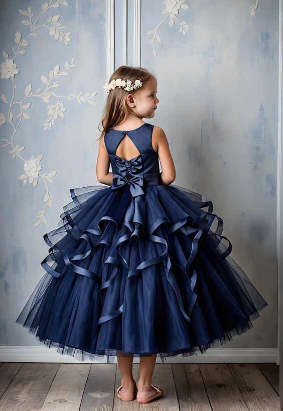 Canikat Girl's Sleeveless Dress Ruffled Tiered Solid Color Summer Tunic Dresses Flower Girl Dresses Dark Blue, Dark Blue Flower Girl Dress, Kid Dress Design, Blue Dresses For Kids, Navy Flower Girl Dress, Navy Blue Flower Girl Dresses, Flower Girl Dresses Navy, Enchanting Dress, Flower Girl Dresses Blue