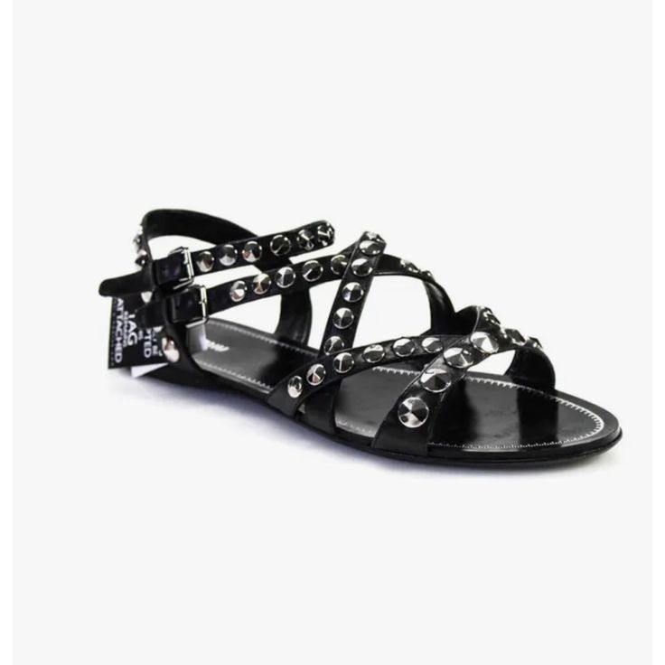 Miu Miu Womens Strappy Studded Donna Sandals Black Leather Size 40.5 New With Box Perfect Condition Party Sandals With Studded Rubber Outsoles And Ankle Strap, Chic Miu Miu Open Toe Sandals, Miu Miu Ankle Strap Leather Sandals, Miu Miu Sandals With Heel Strap And Open Heel, Miu Miu Sandals With Heel Strap, Miu Miu Open Toe Sandals For Summer, Miu Miu Summer Sandals, Flat Sandals With Studded Rubber Outsoles For Party, Flat Sandals With Buckle Closure For Evening