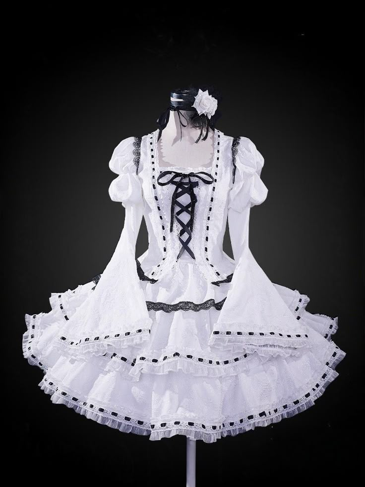 This price includes a dress, a headpiece and a pair of socks.  Transform into your favorite Shugo Chara character with this stunning Tsukiyomi Utau White Jacquard Dress! Perfect for cosplay events, this lolita-style costume captures the essence of the character's elegant and stylish look. Made with high-quality materials and intricate detailing, this dress is a must-have for any Shugo Chara fan looking to bring their favorite character to life. Embrace the magic of transformation and stand out i White Fitted Kawaii Dress, Fitted White Kawaii Dress, White Kawaii Costume For Cosplay, Fitted Fairy Kei Costumes For Cosplay Events, White Fantasy Costume With Anime Print, Fantasy White Costume With Anime Print, Anime Style Dresses With Ruffles For Cosplay Events, Anime Style Ruffled Dresses For Costume, Fairy Kei Costume Dress For Cosplay Events