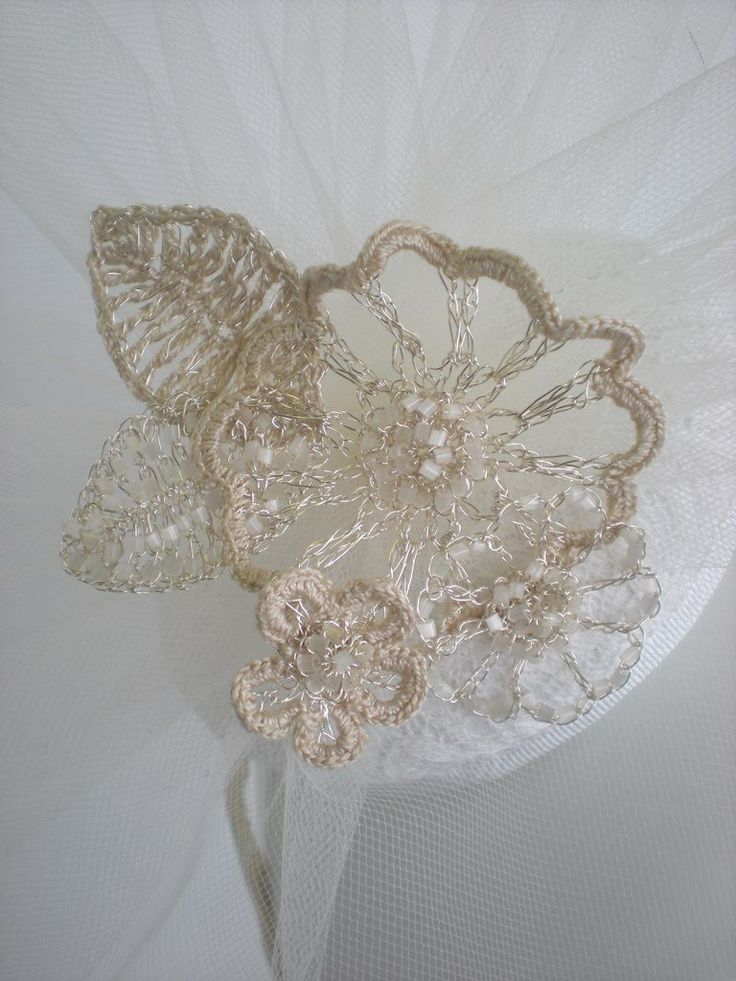 An elegant off-white fascinator perfect for a non-traditional wedding headpiece. It contains something old (vintage lace), something new (wire floral flower), and something blue (lining). The circular button base is covered in vintage white lace and then is topped with veiling, feathers and a gorgeous hand crocheted wire, bead and fabric flower grouping. Mounted on a narrow elastic band to help keep it in place. Upon request, I can remove the elastic band and mount it on a narrow headband. Beaut White Fascinator, Spring Events, Non Traditional Wedding, Wedding Fascinators, Spring Event, Wedding Styling, Nontraditional Wedding, Fabric Flower, Wedding Headpiece