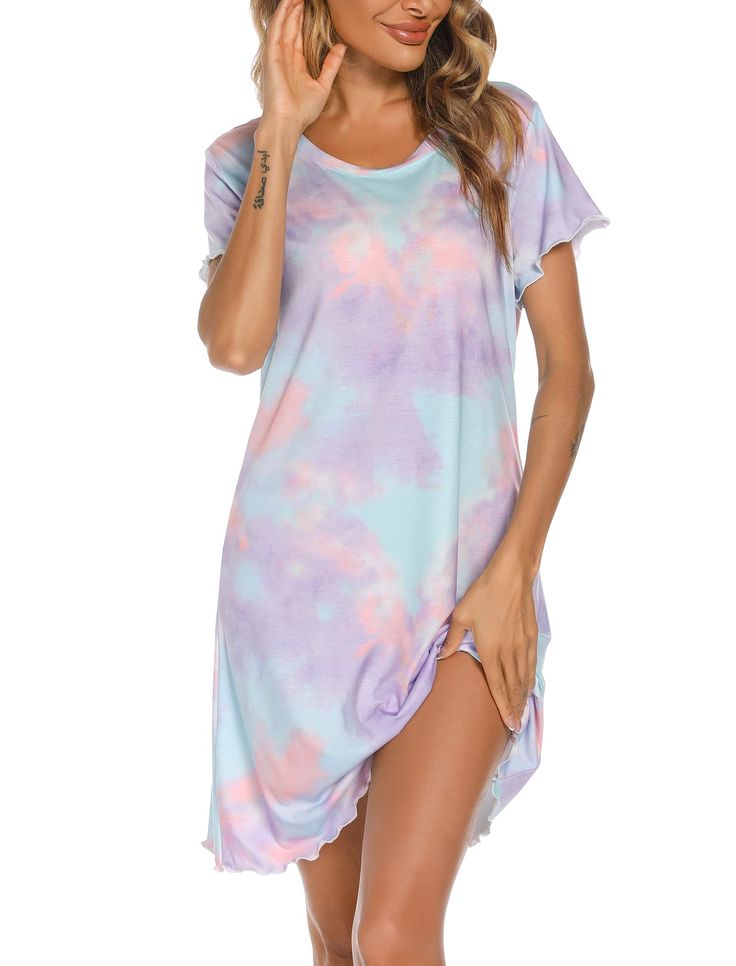 PRICES MAY VARY. 95%Rayon+5%Polyester Imported Pull On closure This nightgown is designed to midway between the knees,short sleeve, o neck with ruffle design,and the highest quality cotton cute pajamas for women and teens are designed to last you through countless nights This comy nightgown for women is soft and lightweight fabric makes it breathable and cozy, wonderful choice for womens/girls nightwear sleep dress Comy nightgowns for women features short sleeve t-shirt sleeping dress and scoop Summer Short Sleeve Dress For Sleepover, Summer Sleepover Dress With Short Sleeves, Pink Crew Neck Sleepwear For Summer, Summer Short Sleeve Nightgown For Pajama Party, Summer Crew Neck Nightgown For Loungewear, Casual Summer Nightgown With Short Sleeves, Casual Short Sleeve Nightgown For Summer, Casual Crew Neck Summer Nightgown, Casual Short Sleeve Summer Nightgown