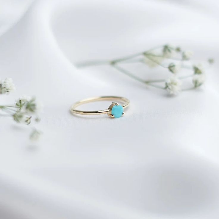 Round Turquoise Ring Solid Gold Band Simple Stone Ring | Etsy Gold Turquoise Ring With Birthstone For Anniversary, Gold Turquoise Ring Birthstone For Gift, Gold Turquoise Birthstone Ring Gift, Dainty Gold Turquoise Ring, Dainty Gold Turquoise Gemstone Ring, Fine Jewelry Turquoise Ring In Yellow Gold As Gift, Yellow Gold Turquoise Birthstone Ring, Elegant 14k Gold Turquoise Birthstone Ring, Minimalist Turquoise Jewelry For Anniversary