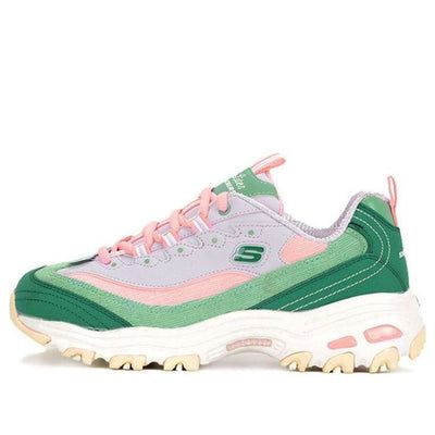 (WMNS) Skechers D'Lites 1.0 Dad Shoes GS Green/Pink 149906-GRPK (SNKR/Women's/Corduroy) Green Lace-up Sneakers For Outdoor Activities, Pink Outdoor Sneakers With Rubber Sole, Outdoor Pink Sneakers With Rubber Sole, Pink Sneakers With Rubber Sole For Outdoor Activities, Pink Rubber Sole Sneakers For Outdoor Activities, Pink Outdoor Running Shoes With Rubber Sole, Green Casual Walking Sneakers, Pink Running Shoes Round Toe For Outdoor, Pink Sporty Sneakers For Outdoor