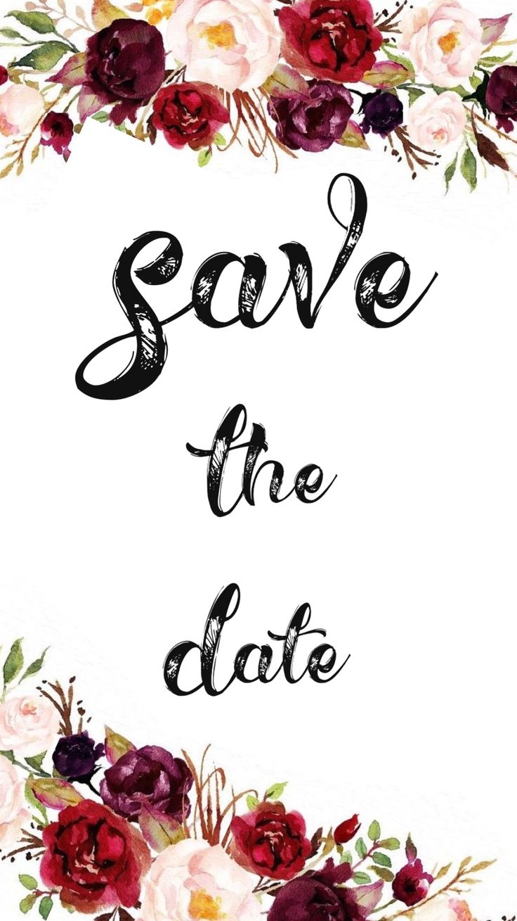 save the date card with flowers and leaves