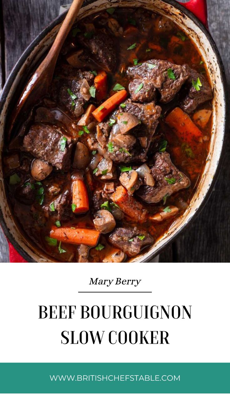 Mary Berry Beef Bourguignon Slow Cooker Crockpot Beef Stew With Wine, Crockpot Short Rib Bourguignon, Crock Pot Beef Burgundy, Beef Crock Pot Recipes Slow Cooker, Beef Bourguignon Crock Pot, Beef Bourginon Recipe Slow Cooker, Slow Cooker Beef Bourguignon Recipe, Beef And Red Wine Recipes, Crockpot Beef Bourguignon Slow Cooker