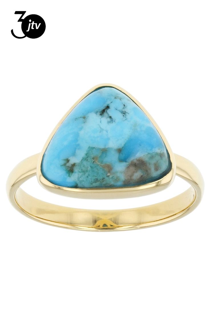 Southwest Style By JTV��� Composite Trillion Blue Turquoise 18k Yellow Gold Over Sterling Silver Ring. Measures approximately 0.52"L x 0.45"W. Not sizeable. This product contains composite turquoise. This means separate pieces of turquoise were bound together. Southwest Style, Blue Turquoise, Turquoise Blue, Sterling Silver Ring, Silver Ring, Sterling Silver Rings, 18k Gold, Silver Rings, Yellow Gold