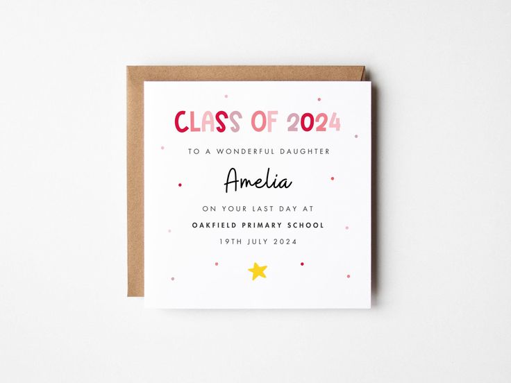 a graduation card with the words class of 2021 printed on it and a gold star