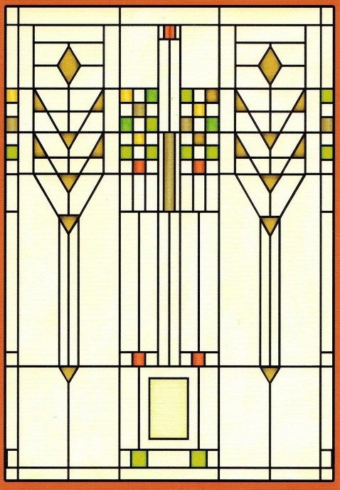 an orange and white stained glass window with geometric designs