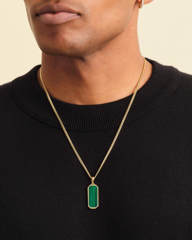 Your favorite tag pendant just got an upgrade. The gold Onyx Beverly Pendant features a richly colored stone to add dimension to your look. Style this versatile accessory any way you want, from rugged to elegant. Designed to fit chains 3mm and smaller, with the exception of the 3mm Franco. Gold Cuban Link Chain, Malachite Jewelry, Solid Gold Chains, Colored Stone, Silver Shop, Cuban Link Chain, Men's Rings, The Gold, Gold Pendant