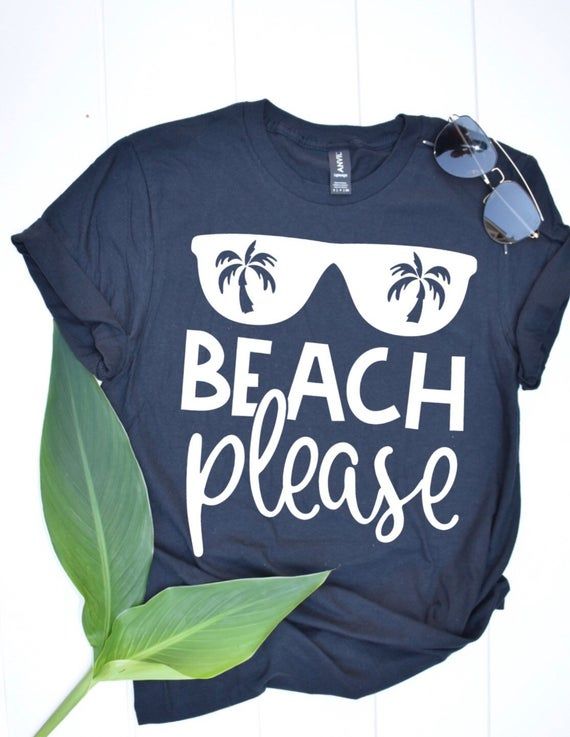 BEACH PLEASE T-SHIRT.Our shirts are high quality and very soft.  See Sizing chart for more details. If you have a customization or request, we can work with our vendors to get you any cut, color, or fit you would like please just leave it in the Custom Notes. *Sizing for T-Shirt*Unisex/Men’s Sizing Recommend Men use true size for a loose fit.*Women size down for a loose fitMaterial- preshrunk 100% combed ring spun cotton. Heather Grey is 90% cotton, 10% polyester; Other heather colors are 65% po Custom Print T-shirt For Beach Vacation, Black Shirt For Beach Season, Black Crew Neck Top For Vacation, Beach Season Screen Print Shirt, Black Custom Print Shirt For Beach, Cotton Shirt With Custom Print For Beach Season, Beach Season Crew Neck Shirt With Screen Print, Black Letter Print T-shirt For Beach Season, Beach Season Screen Print Crew Neck Shirt