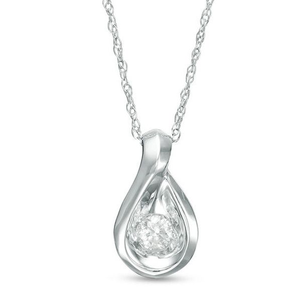 A petite design that increases her sparkle factor, this diamond pendant is a perfect everyday choice. Crafted in 14K white gold, this sculpted teardrop-shaped loop showcases a 1/10 ct. diamond solitaire at its center. Buffed to a brilliant luster, this pendant suspends along an 18.0-inch rope chain that secures with a spring-ring clasp. White Gold Teardrop Diamond Necklace, White Gold Diamond Necklace With Teardrop Pendant, White Gold Solitaire Teardrop Pendant Necklace With Diamond Cut, White Gold Teardrop Pendant Solitaire Necklace, Diamond Solitaire Teardrop Pendant Jewelry, Fine Jewelry Diamond Solitaire Teardrop Pendant Necklace, Teardrop White Gold Diamond Necklace With Brilliant Cut, Fine Jewelry Diamond Solitaire Necklace With Teardrop Pendant, White Gold Solitaire Necklace With Teardrop Diamond