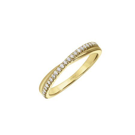 This Keepsake 1/5ct t.w. diamond stackable anniversary ring is set in 18k yellow gold over sterling silver. This ring features 29 round diamonds (I-J, I3) forming a crossover design This dainty diamond band can be stacked with other rings in your jewelry collection or worn alone to show your style. This diamond band makes a beautiful gift for an anniversary or any special occasion. Size: 8.  Gender: female.  Age Group: adult. Stackable Round Cut Diamond Ring For Anniversary, Classic Stackable Rings With Pave Setting, Timeless Yellow Gold Stackable Rings With Diamond Accents, 14k Gold Diamond White Stackable Rings For Anniversary, Timeless Stackable Gold Diamond Ring, Timeless Stackable Rings In Yellow Gold With Diamond Accents, Stackable Diamond Ring For Anniversary, Stackable Round Band Diamond Anniversary Ring, Classic Eternity Band With Pave Setting For Anniversary